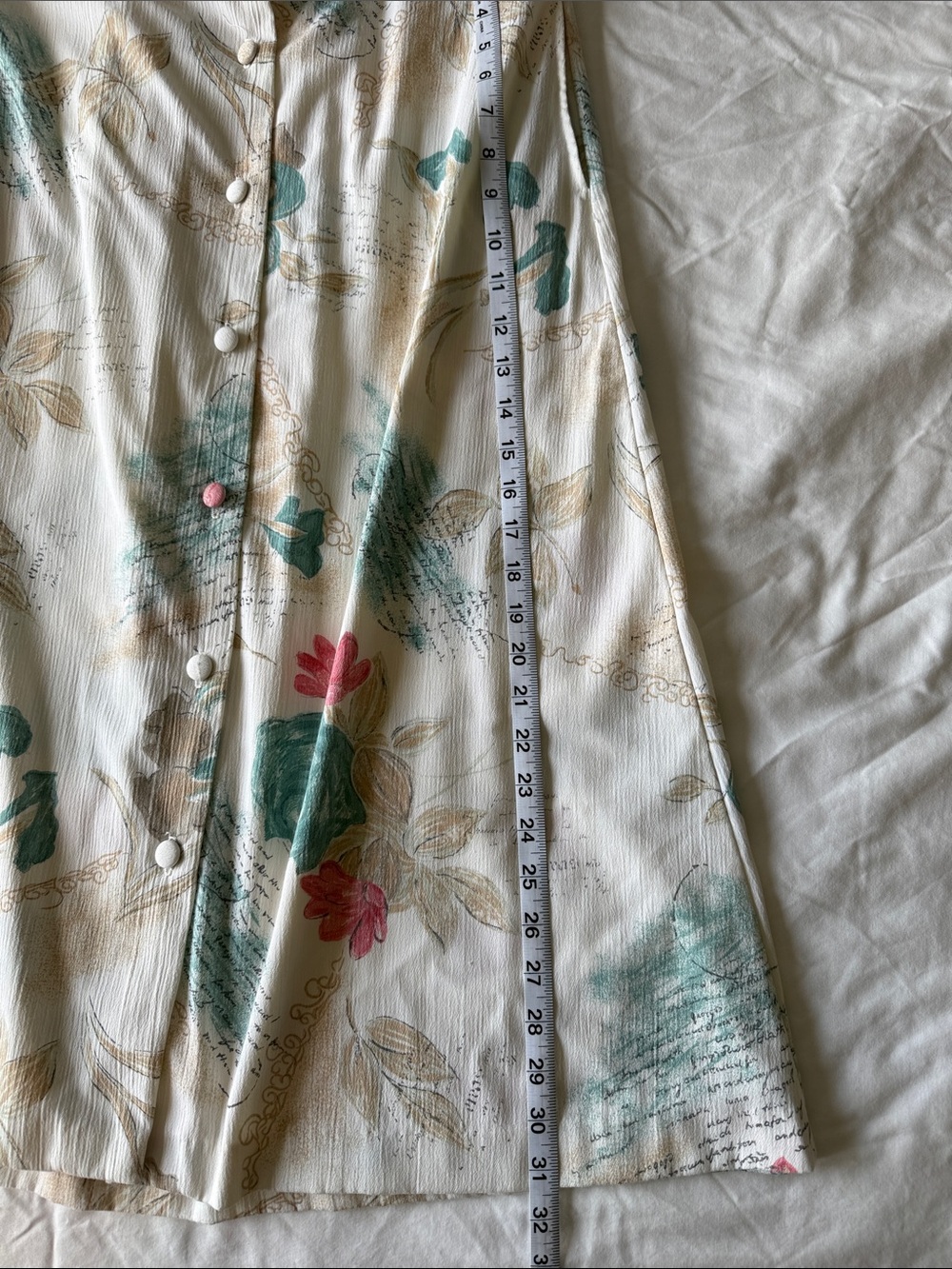 Vintage Cream Floral Button-Front A-Line Skirt - Picture 5 of 6